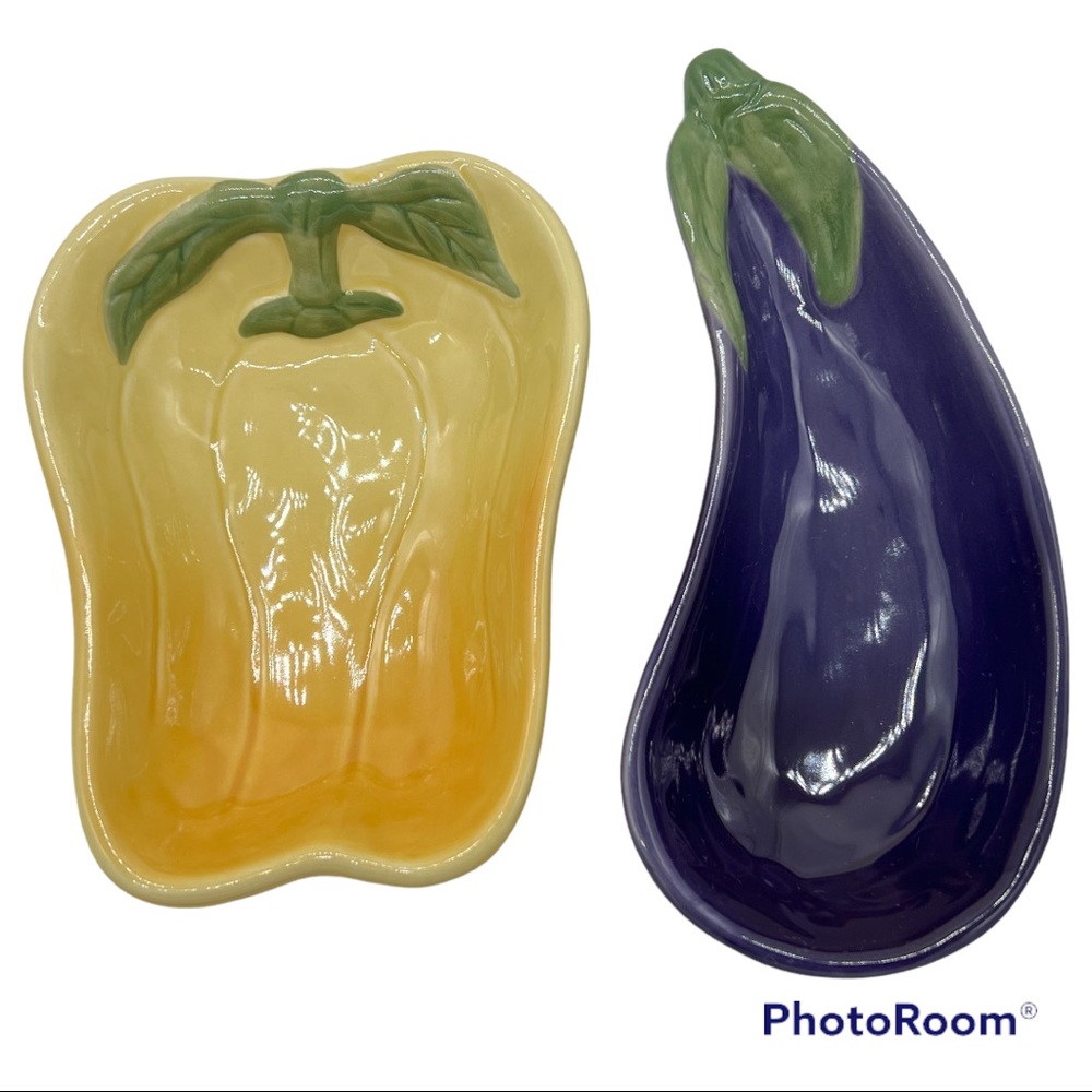 Williams Sonoma Jardin Potager Ceramic Bell Pepper Eggplant Dipping Bowl Dish